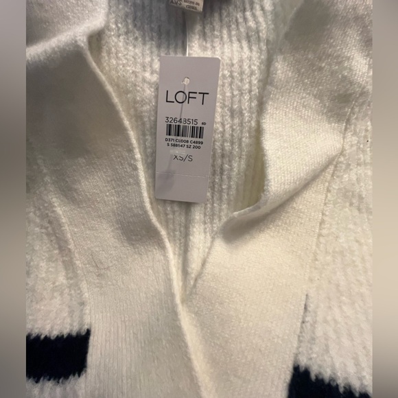 NWT Loft Heather Oat Blue Striped Poncho Sweater Size XS/S - Picture 4 of 6